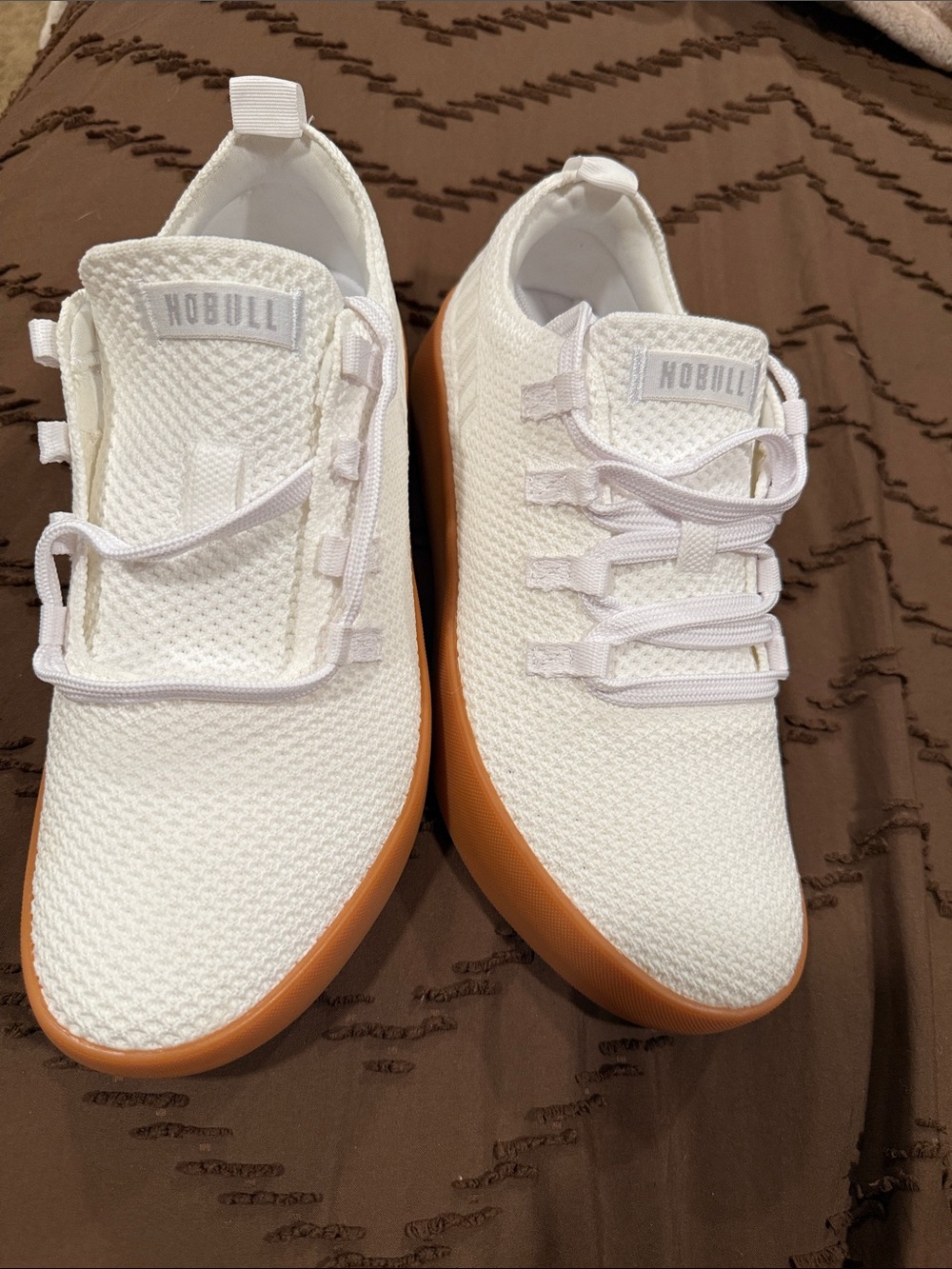 NOBULL White Knit Slip-On Sneakers with Orange Sole - Picture 3 of 5